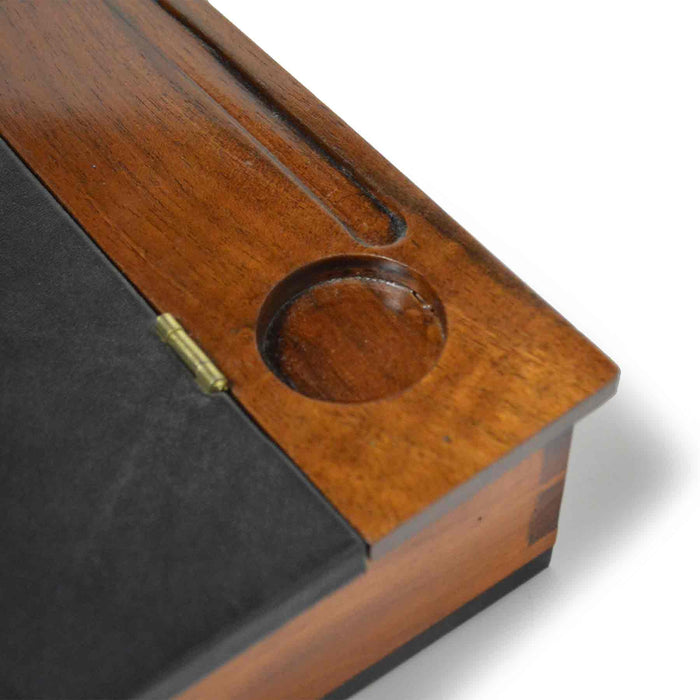 Wood and leather lap desk from Papier Plume with walnut finish and sleek design for comfortable work or writing.