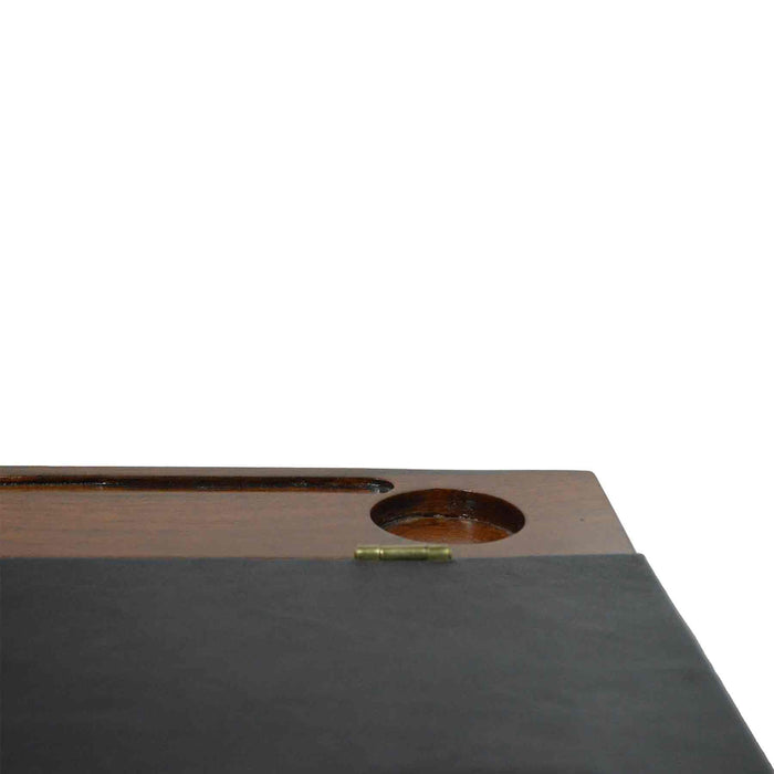 Walnut and leather lap desk by Papier Plume with smooth wooden surface and leather edge for comfortable workspace.