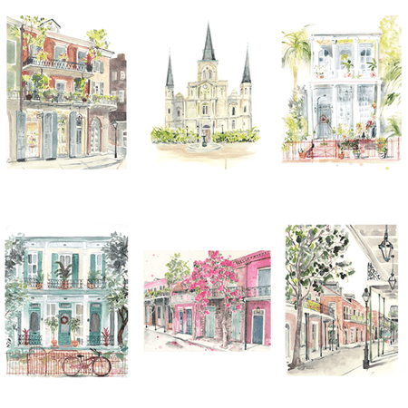 Lyla Clayre Studio New Orleans architecture stationery set with decorative note cards featuring intricate design and artistic details.