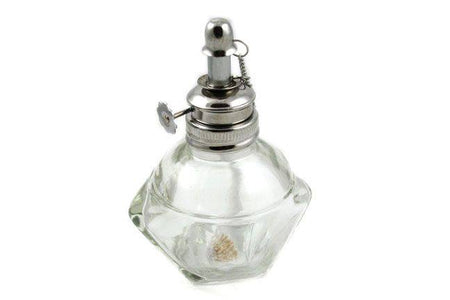 Papier Plume sealing wax lamp with a vintage brass base and a glass dome, used for sealing wax or decorative lighting.
