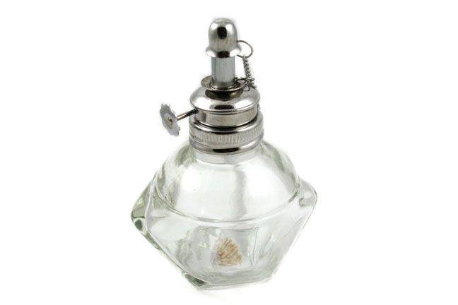 Papier Plume sealing wax lamp with a vintage brass base and a glass dome, used for sealing wax or decorative lighting.