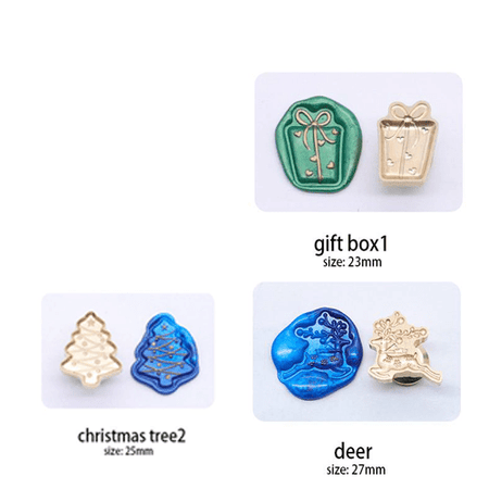 Black stained handle wax seal from Papier Plume featuring a 3D holiday gift box design, ideal for sealing festive correspondence.