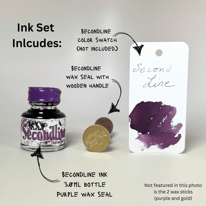 Papier Plume and Tony Hollums Secondline wax seal and ink set with sealing wax, stamp, and ink pad for handwritten letters.
