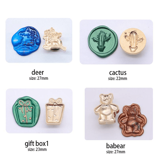 Papier Plume wax seal with baby bear shape and 3D red-brown wax seals featuring various symbols for stationery and crafts.