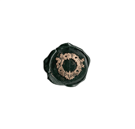 Papier Plume wax seal with NOLA Wreath design, featuring intricate gold-embossed floral pattern on cream-colored wax seal.