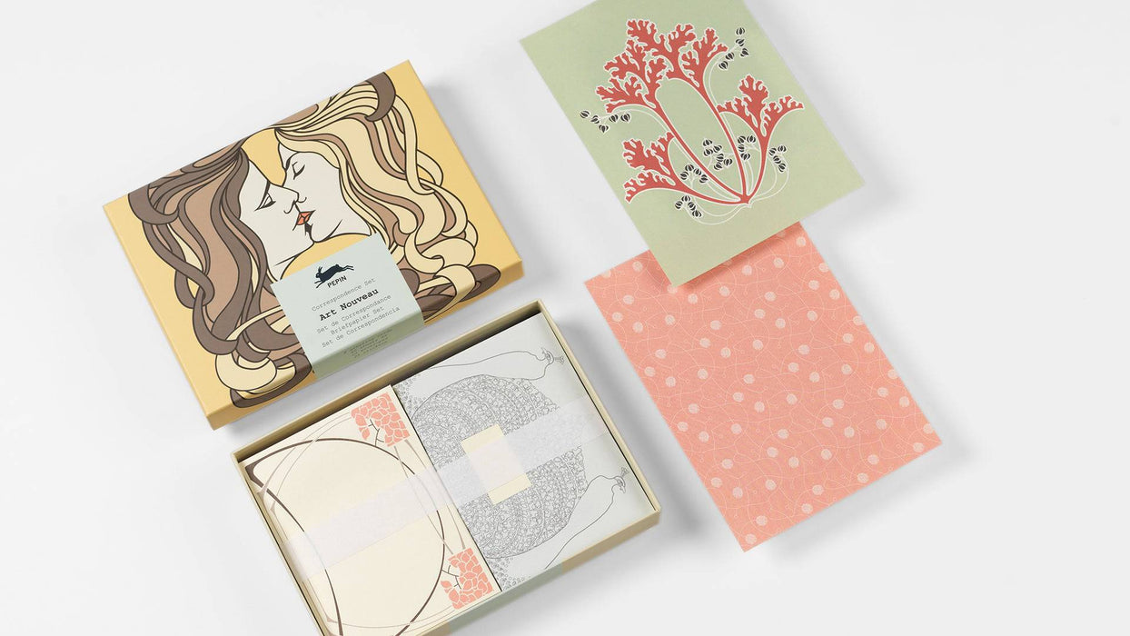 Pepin Press Art Nouveau correspondence set with vintage-style letter papers and envelopes, elegant design for written communication.