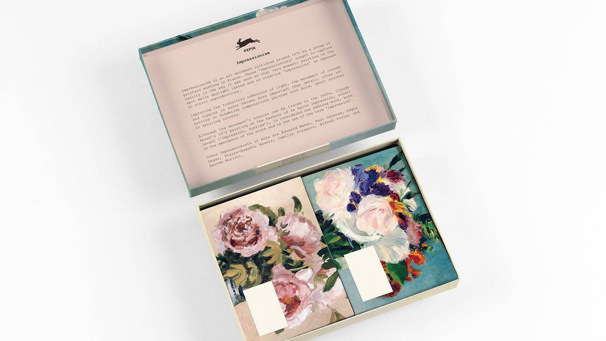 Pepin Press Impressionism correspondence set featuring vintage-style letter paper and envelopes with Impressionist artwork designs.