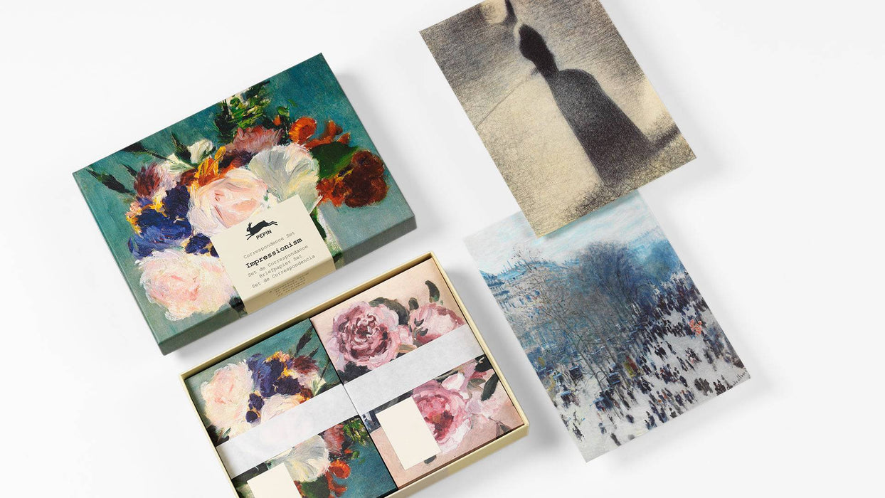 Pepin Press Impressionism correspondence set with vintage-style letter papers and envelopes for artistic writing.