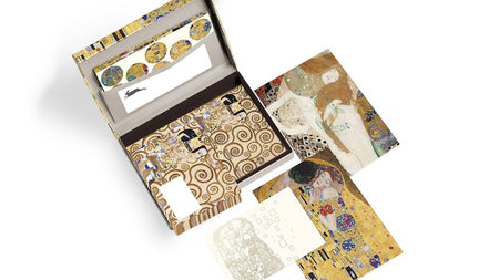 Pepin Press Gustav Klimt letter writing set with decorative paper and envelopes featuring Klimt's iconic artwork.