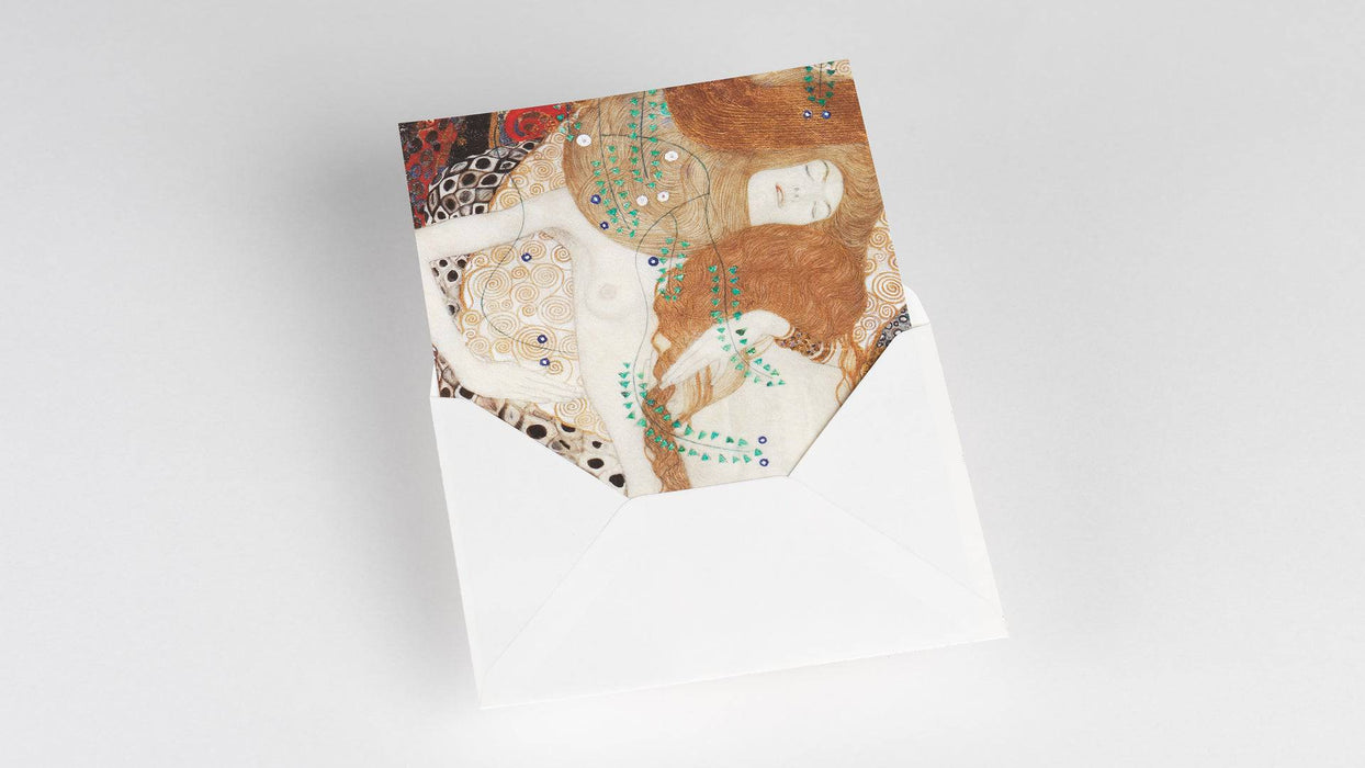 Pepin Press Gustav Klimt letter writing set with decorative paper and envelopes featuring Klimt's artwork and intricate gold details.