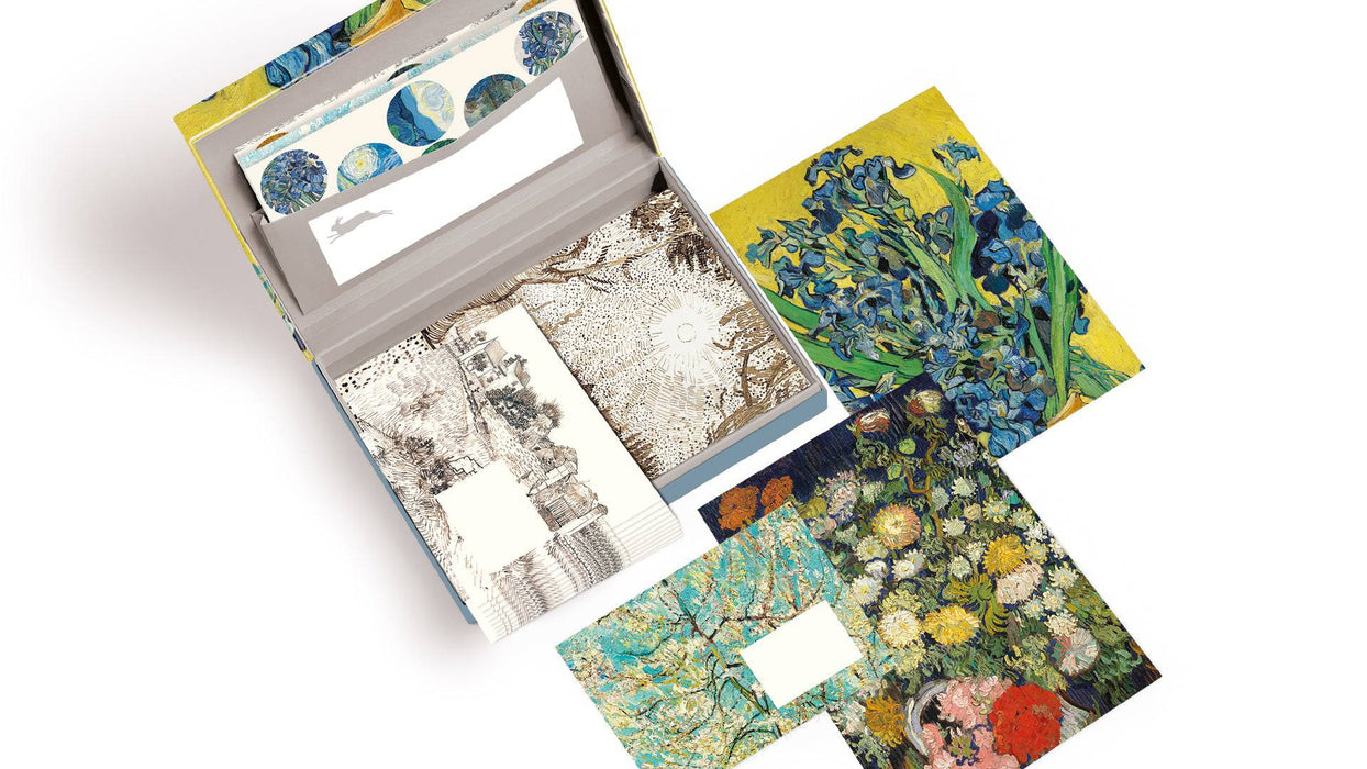Pepin Press Vinect Van Gogh letter writing set with floral illustrations, includes stationery and writing paper for elegant correspondence.