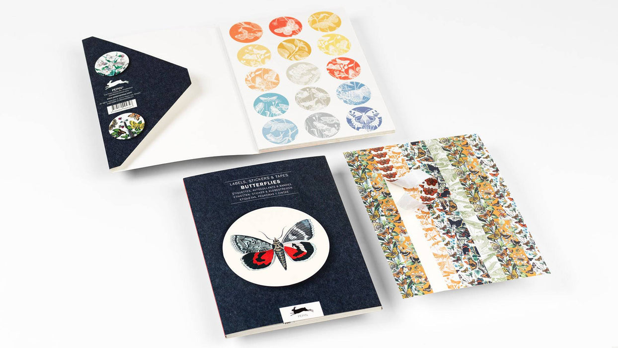Pepin Press sticker and tape book featuring colorful butterfly illustrations for creative decorating and craft projects.