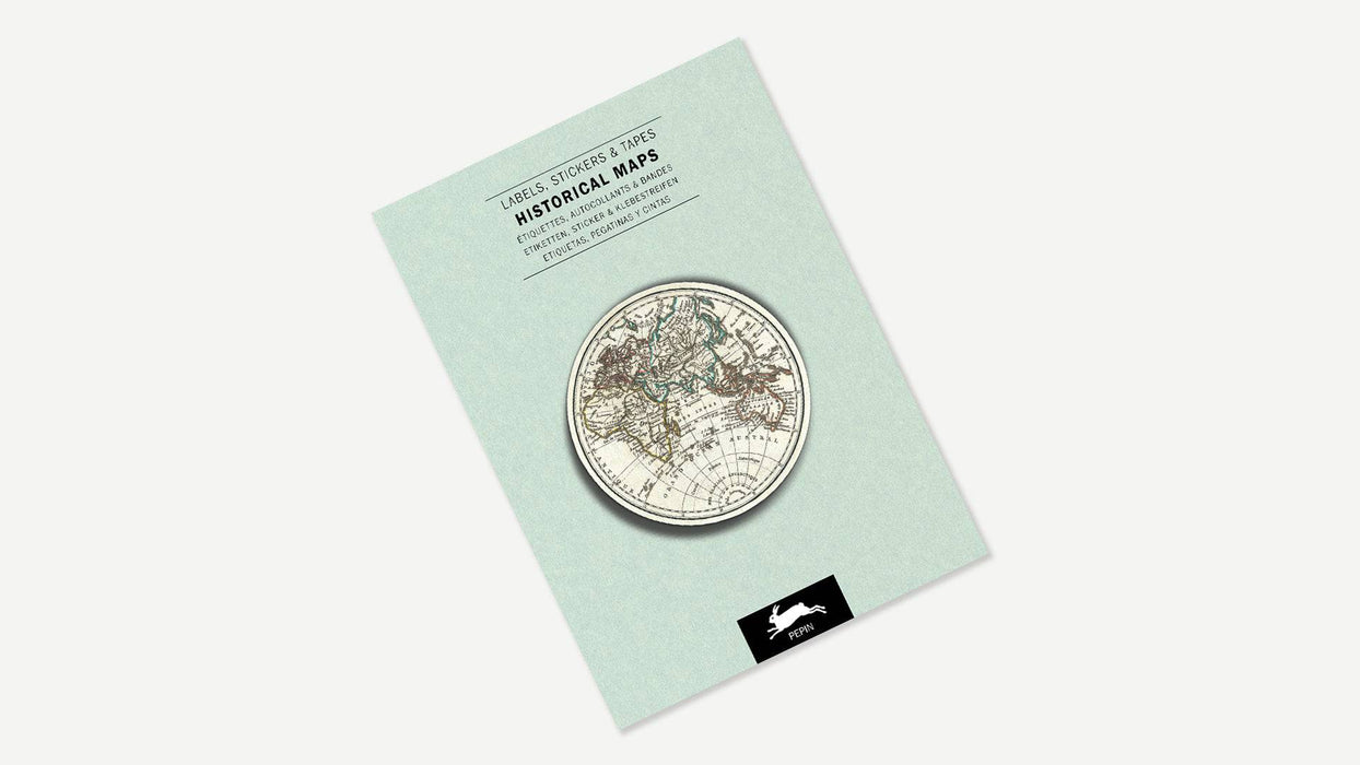 Pepin Press Sticker & Tape Book featuring vintage historical maps with colorful stickers and tape designs.