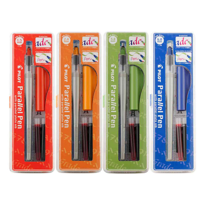 Pilot Parallel Calligraphy Pen with 1.5mm nib, showcasing its sleek design and vibrant ink flow for artistic lettering.