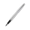 Black Pilot Metropolitan fountain pen with fine nib, showcasing its sleek design and smooth writing tip.