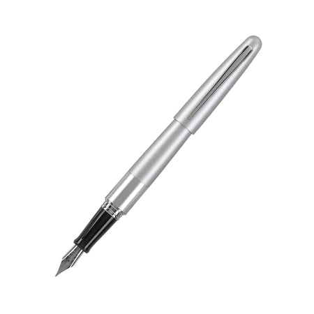 Black Pilot Metropolitan fountain pen with fine nib, showcasing its sleek design and smooth writing tip.