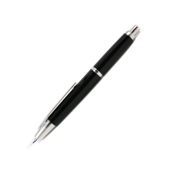 Black Pilot Vanishing Point Decimo fountain pen with sleek design and fine nib, showcasing its elegant and compact form.