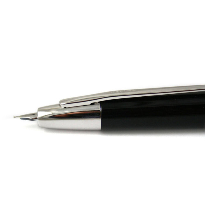 Pilot Vanishing Point Decimo fountain pen in black with an elegant design and extra-fine nib, showcasing its sleek, compact profile.