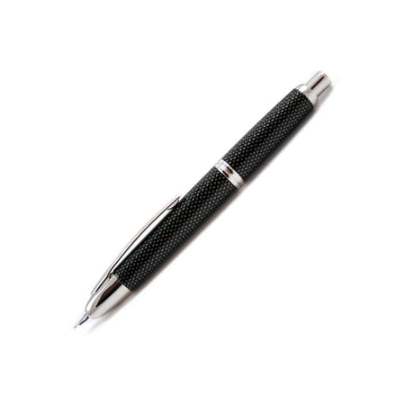 Pilot Vanishing Point fountain pen in black carbonesque finish with an extra-fine nib, showcasing its sleek, elegant design.