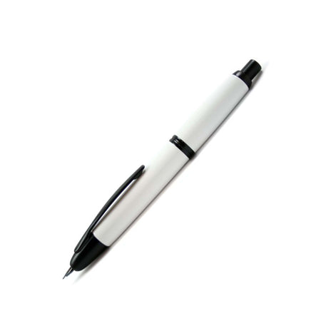 Pilot Vanishing Point fountain pen with white and black design, featuring a sleek, professional look and fine nib for smooth writing.