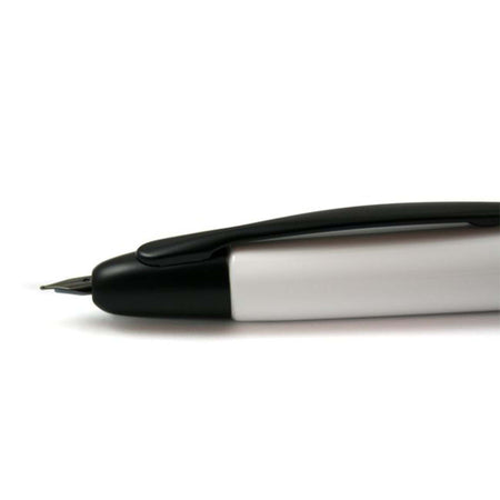 Pilot Vanishing Point fountain pen in white and black with an extra-fine nib, showcasing its sleek, modern design and premium craftsmanship.