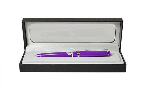 Pilot Falcon fountain pen in purple with rhodium accents, showcasing its elegant design and fine nib for smooth writing.