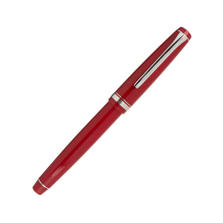 Pilot Falcon fountain pen with red and rhodium accents, featuring a soft extra-fine nib and elegant design.