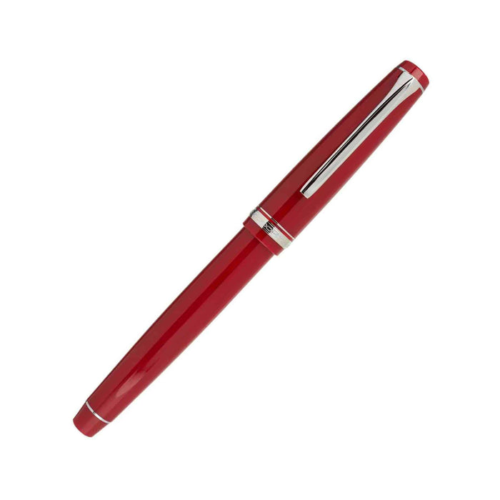 Pilot Falcon fountain pen with red and rhodium accents, featuring a soft extra-fine nib and elegant design.