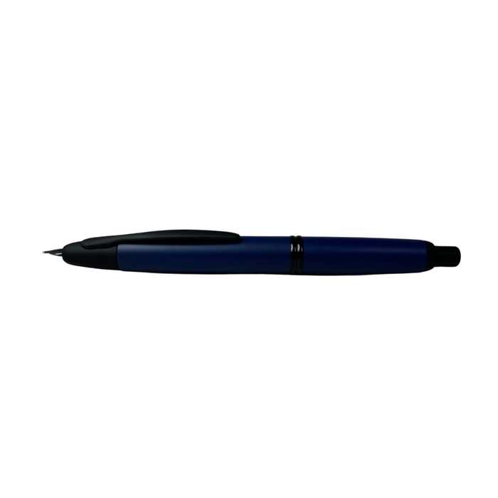 Pilot Vanishing Point fountain pen with a sleek blue matte finish, showcasing its elegant design and clip.