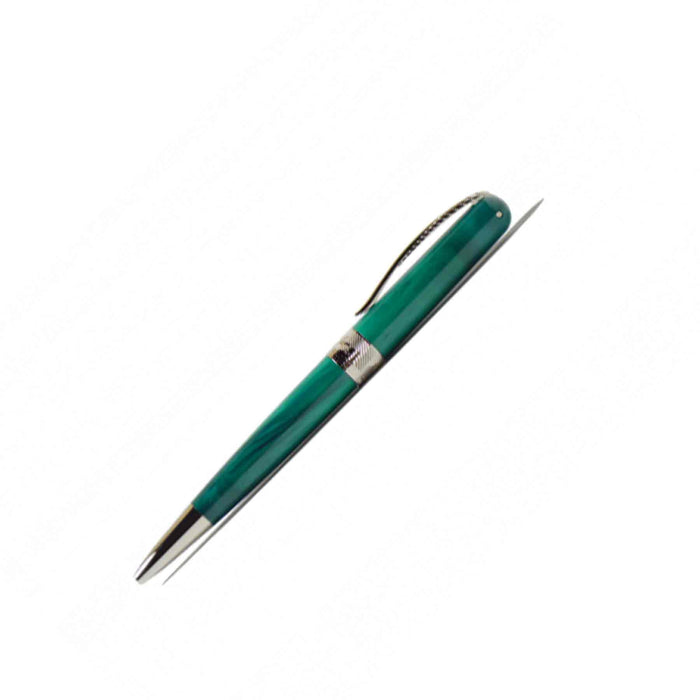 Pineider Avatar UR ballpoint pen with forest green finish, sleek design, and gold accents on a white background.