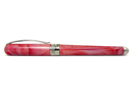Pineider Avatar UR Fountain Pen in Angel Pink with gold accents, showcasing its elegant design and fine nib.