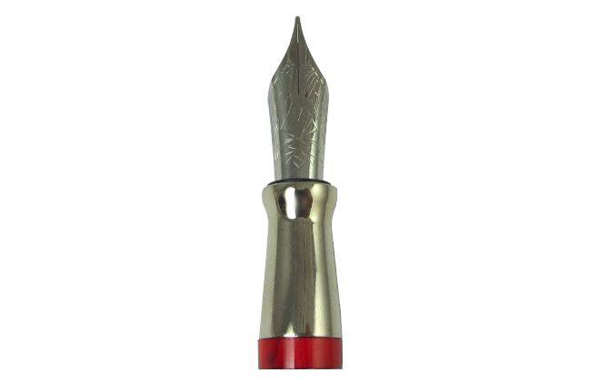 Pineider Avatar UR fountain pen in Devil Red with an elegant design and fine nib, showcasing the luxurious writing instrument.