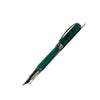 Pineider Avatar UR Fountain Pen in forest green with gold accents, showcasing its elegant design and fine nib.