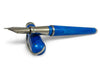 Pineider Avatar UR Fountain Pen in Neptune Blue with gold accents, featuring an elegant design and fine nib.