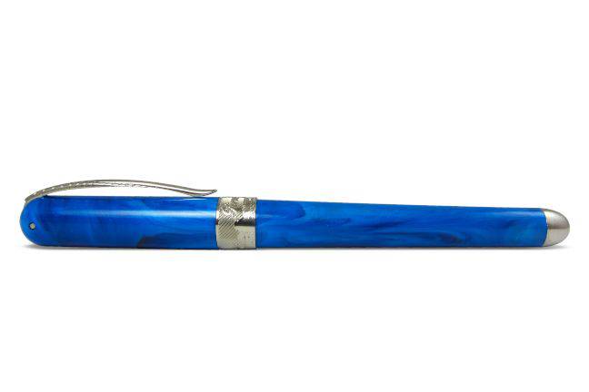 Pineider Avatar UR fountain pen in Neptune Blue with an elegant design and fine nib, showcasing its luxurious craftsmanship.
