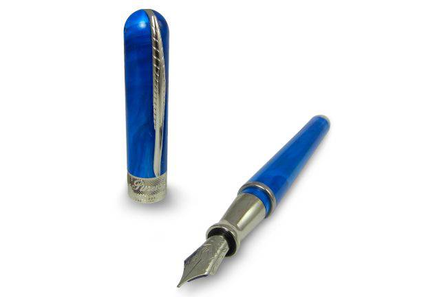Pineider Avatar UR fountain pen in Neptune Blue with an elegant design and fine nib, showcasing its luxurious craftsmanship.