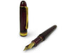 Platinum #3776 Century Bourgogne fountain pen with burgundy resin barrel and gold trim, featuring an extra-fine nib.