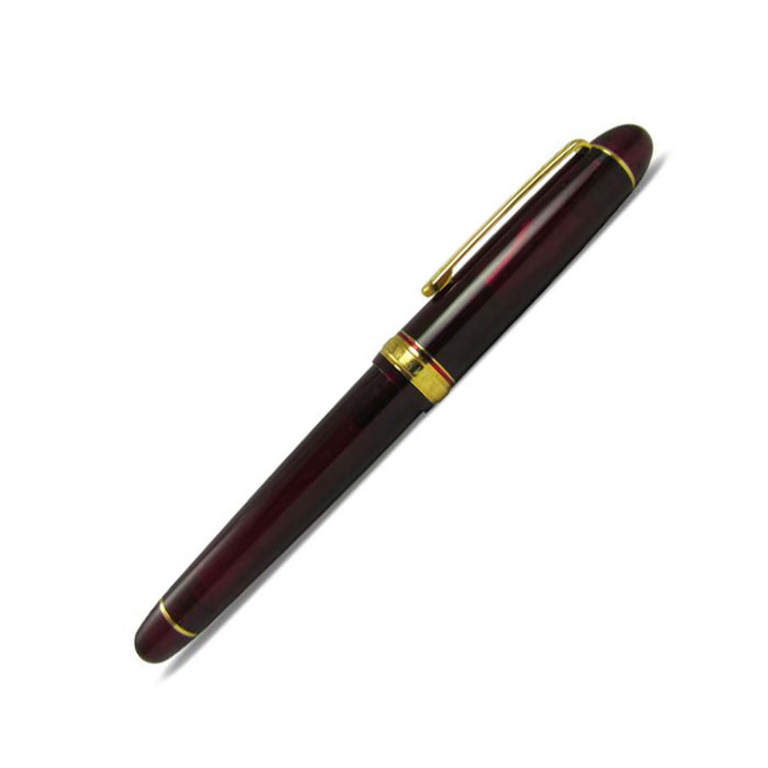 Platinum #3776 Century Bourgogne fountain pen with gold-plated accents and burgundy resin barrel, featuring a sleek design.