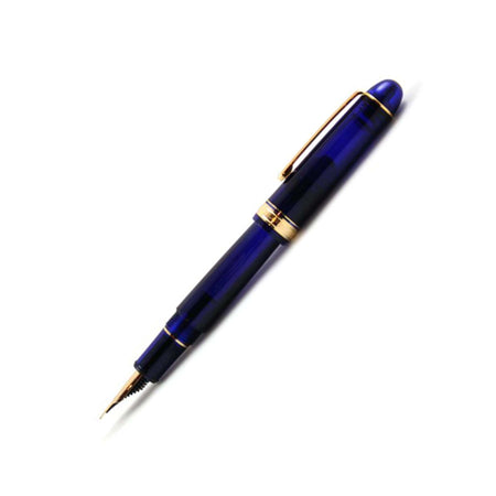 Platinum #3776 Century fountain pen in Chartres Blue with an extra-fine nib, showcasing its elegant blue resin body and gold accents.