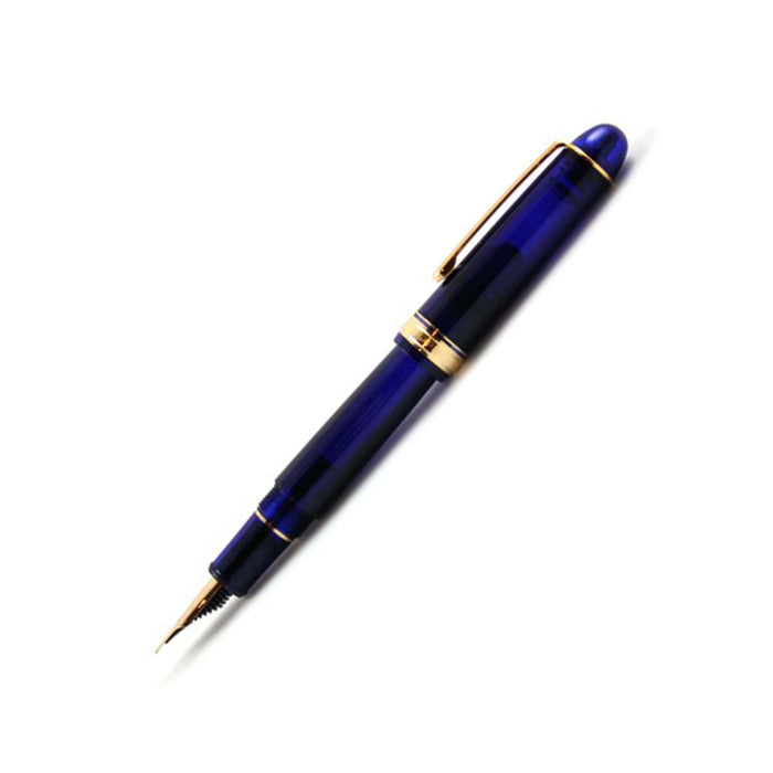 Platinum #3776 Century fountain pen in Chartres Blue with an extra-fine nib, showcasing its elegant blue resin body and gold accents.