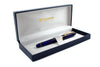 Platinum #3776 Century fountain pen in Chartres Blue with an extra-fine nib, showcasing a sleek blue body and elegant design.