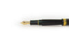 Platinum #3776 Century Laurel Green fountain pen with gold accents and transparent green cap, showcasing fine nib and elegant design.