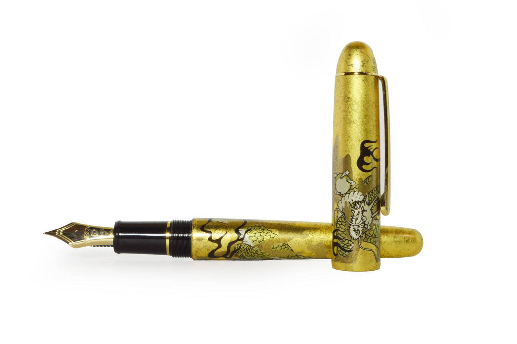 Platinum Century fountain pen by Platinum Pen Company with intricate ascending dragon design on the fine nib.