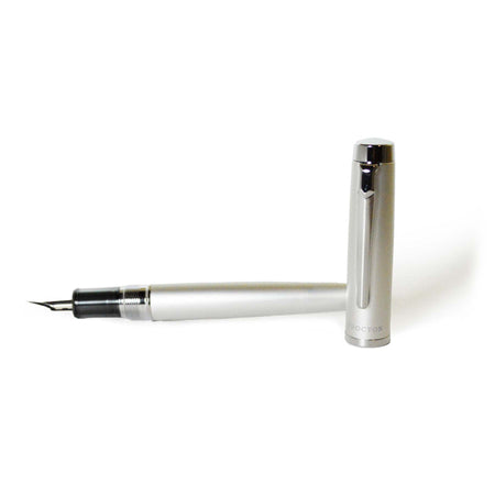 Platinum Century fountain pen with Procyon Satin Silver finish, fine nib, showcasing sleek design and elegant craftsmanship.