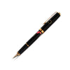 Platinum Maki-e fountain pen with detailed goldfish (koi fish) design on the body, fine nib, crafted by Platinum Pen Company.
