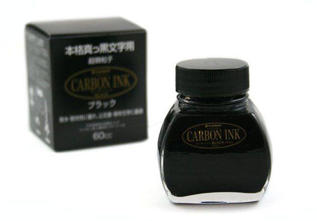 Black platinum carbon ink for fountain pens, shown in a bottle from Platinum Pen Company.