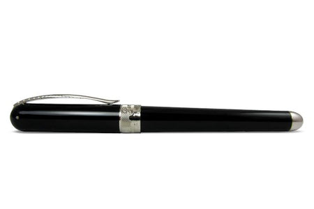 Pineider Avatar UR rollerball pen in sleek graphene black with metallic accents, showcasing its elegant design and smooth grip.