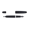 Esterbrook Estie push button fountain pen with black resin body and gold accents, showcasing a sleek and elegant writing instrument.