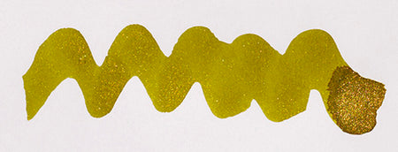 Diamine Shimmertastic Razzmatazz fountain pen ink bottle with vibrant red shimmer ink and colorful label.