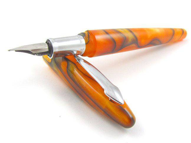 Rebecca Moss Spirit II black crackled fountain pen with gold accents, showcasing its elegant design and detailed craftsmanship.